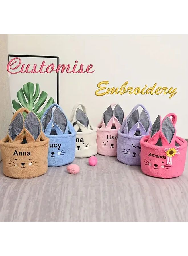 Personalized Plush Cartoon Rabbit Storage Basket In White - Image 1